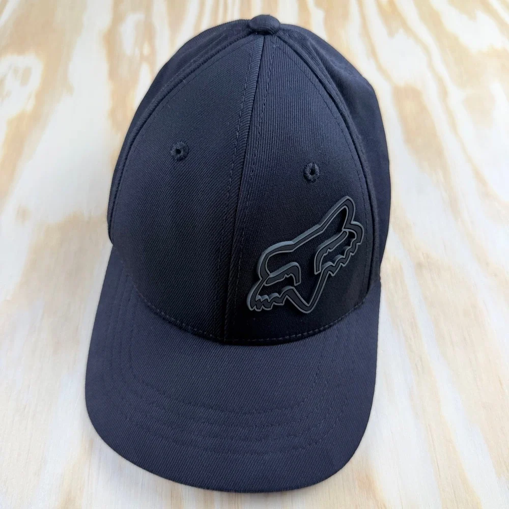 Fox Racing Youth Flexfit Hat Black Rubberized Logo Kids Baseball Cap OSFM